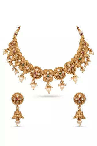 Antique gold polki & gemstone choker set