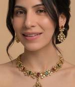 Navratna polki pendant choker set