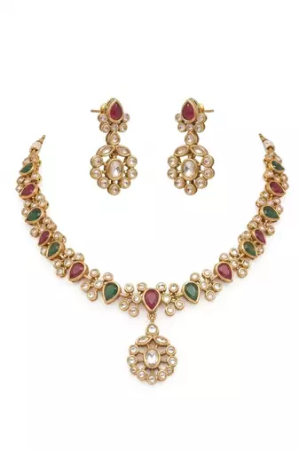Navratna polki pendant choker set