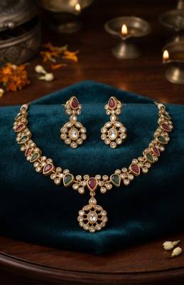 Navratna polki pendant choker set 3