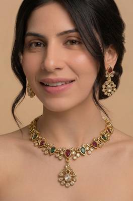 Navratna polki pendant choker set 4