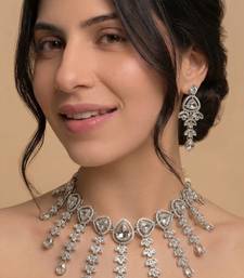 Silver-tone crystal cascade choker set