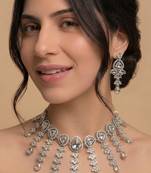 Silver-tone crystal cascade choker set