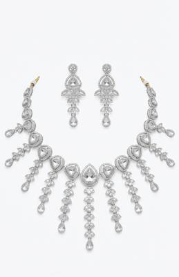 Silver-tone crystal cascade choker set 2