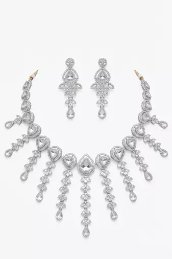Silver-tone crystal cascade choker set
