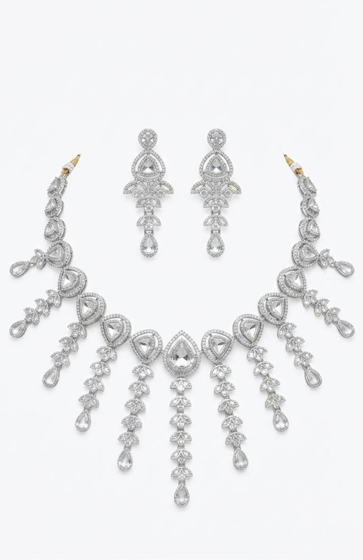 Silver-tone crystal cascade choker set
