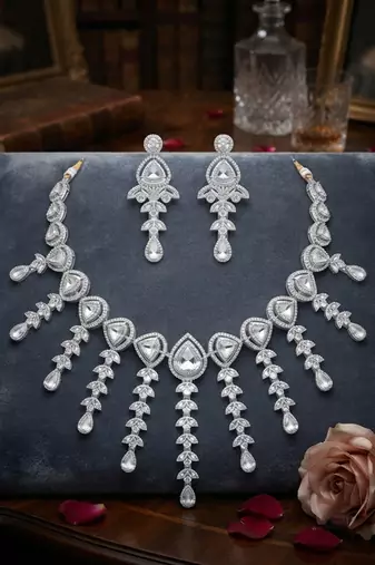 Silver-tone crystal cascade choker set