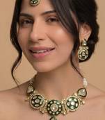Emerald enamel polki choker set with maang tikka