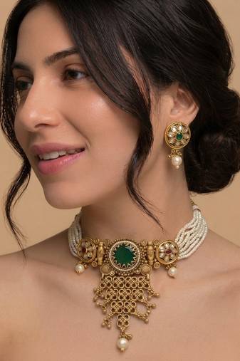 Rajwadi emerald heritage choker set