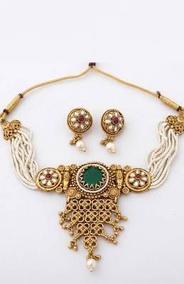 Rajwadi emerald heritage choker set 2