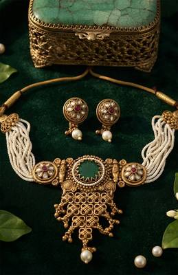 Rajwadi emerald heritage choker set 3