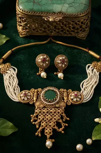 Rajwadi emerald heritage choker set