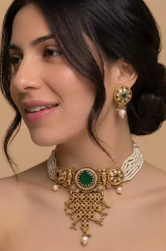 Rajwadi emerald heritage choker set