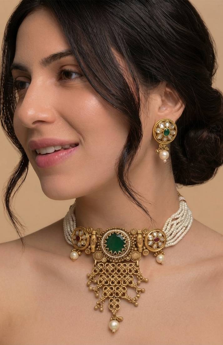 Rajwadi emerald heritage choker set
