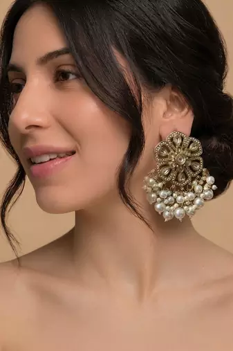 Floral polki & pearl statement earrings