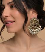 Floral polki & pearl statement earrings