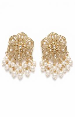 Floral polki & pearl statement earrings 2