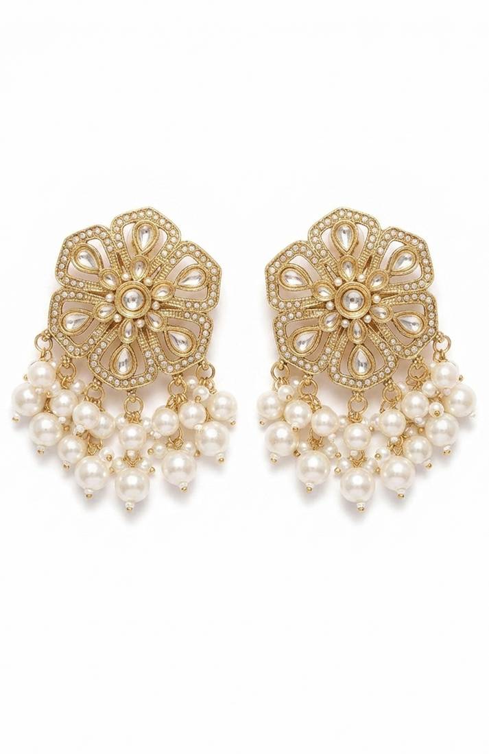 Floral polki & pearl statement earrings