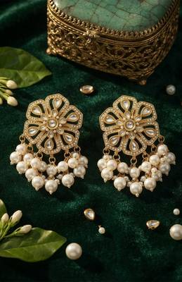 Floral polki & pearl statement earrings 3