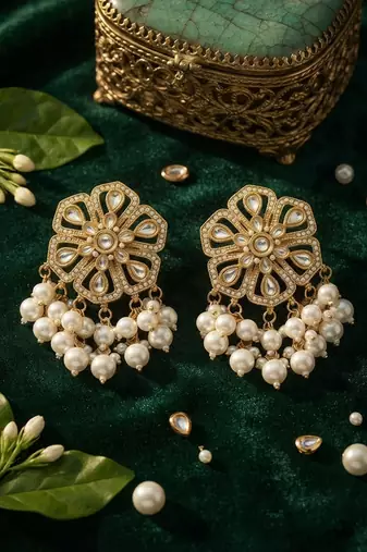Floral polki & pearl statement earrings