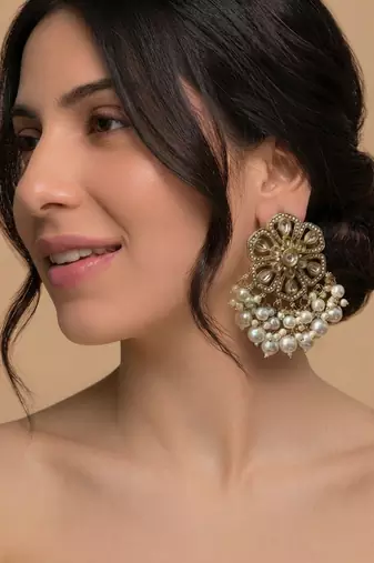 Floral polki & pearl statement earrings