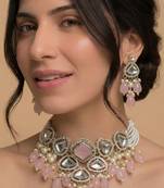Rose quartz & silver-tone statement choker set