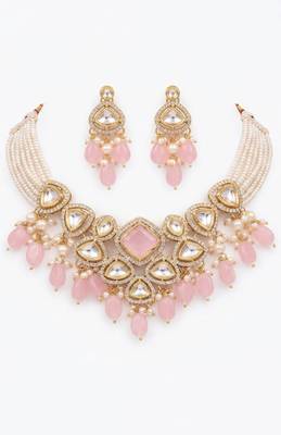 Rose quartz & silver-tone statement choker set 2