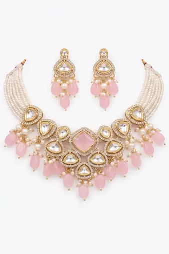 Rose quartz & silver-tone statement choker set