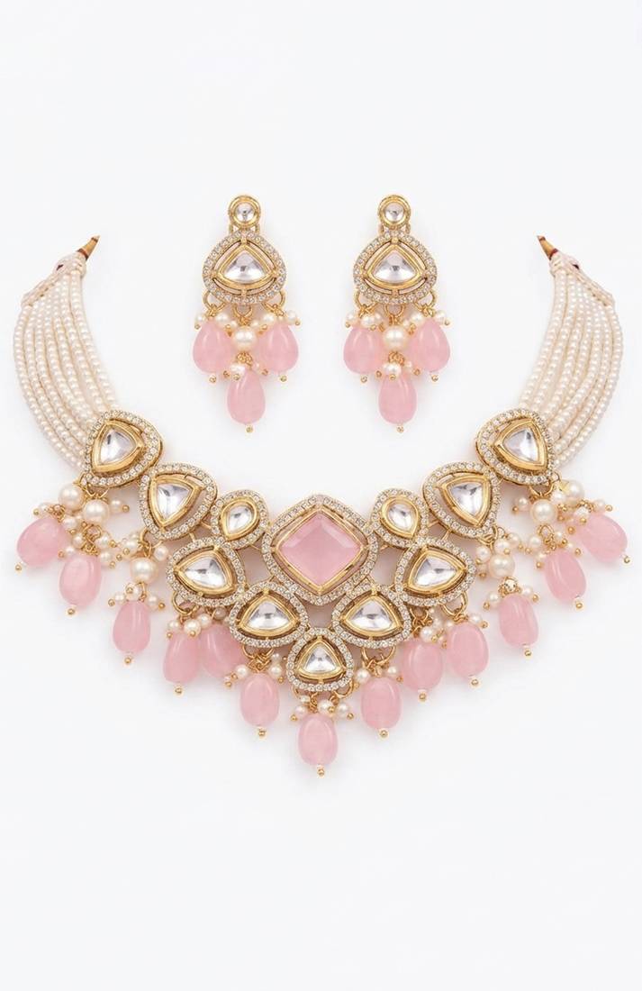 Rose quartz & silver-tone statement choker set