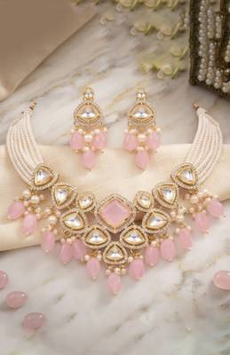 Rose quartz & silver-tone statement choker set 3