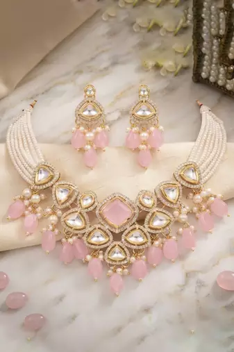 Rose quartz & silver-tone statement choker set