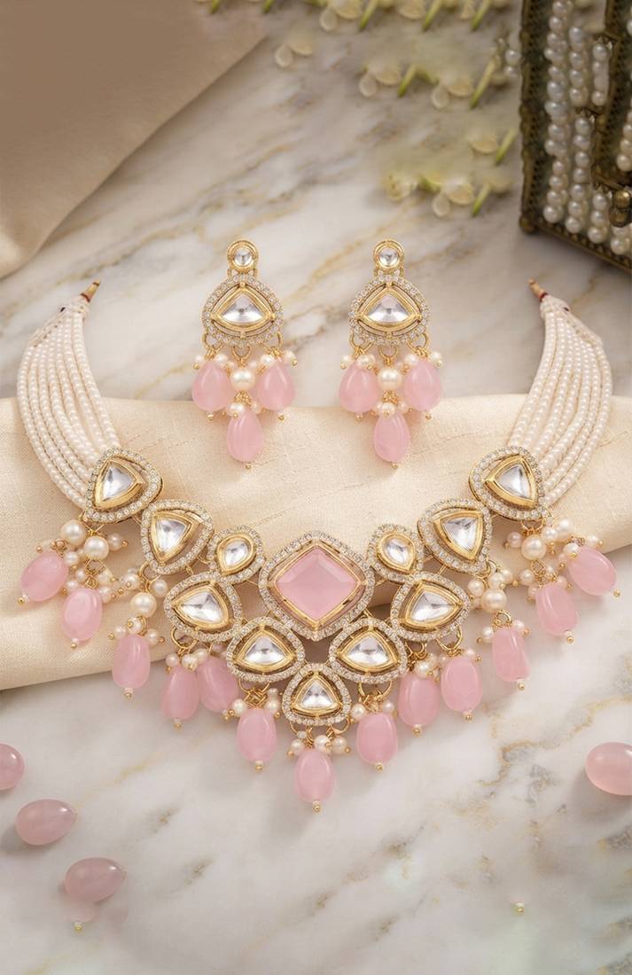 Rose quartz & silver-tone statement choker set