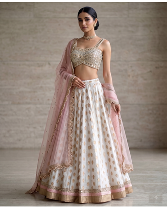 WHITE BANARASI viscose LEHENGA CHOLI WITH DUPATTA 6