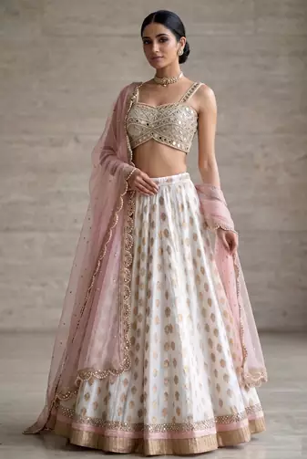 WHITE BANARASI viscose LEHENGA CHOLI WITH DUPATTA