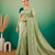 Pista Green Embroidery Design White Thread Work And Akira Cotton Blend Saree With Unstitched Blouse