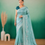 Aqua Blue Embroidery Design White Thread Work And Akira Cotton Silk Saree With Unstitched Blouse