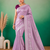 Lavender Embroidery Design White Thread Work And Akira Cotton Blend Saree With Unstitched Blouse