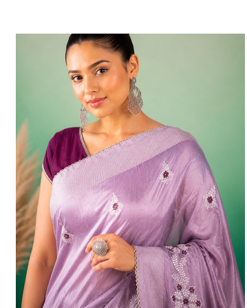Lavender Embroidery Design White Thread Work And Akira Cotton Blend Saree With Unstitched Blouse 2