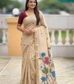 cream color soft cotton blend saree meenakari small motifs design with blouse