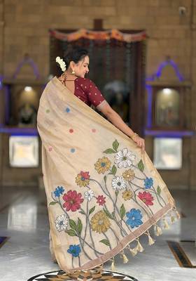 cream color soft cotton blend saree meenakari small motifs design with blouse 4
