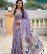 lavender color soft cotton blend saree meenakari small motifs design with blouse