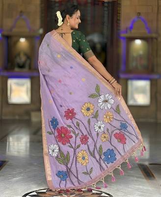 lavender color soft cotton blend saree meenakari small motifs design with blouse 2