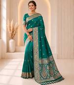 rama green color soft banarasi silk blend meenakari touchup with blouse