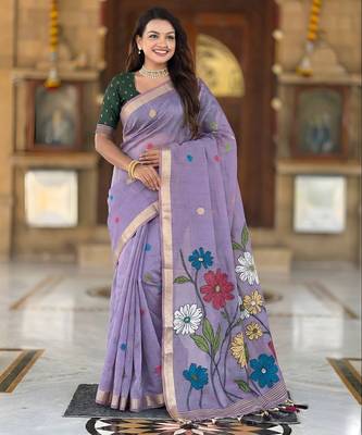 lavender color soft cotton blend saree meenakari small motifs design with blouse 4