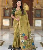 mehendi color soft cotton blend saree meenakari small motifs design with blouse
