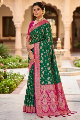 rama color soft banarasi silk blend meenakari touchup with blouse