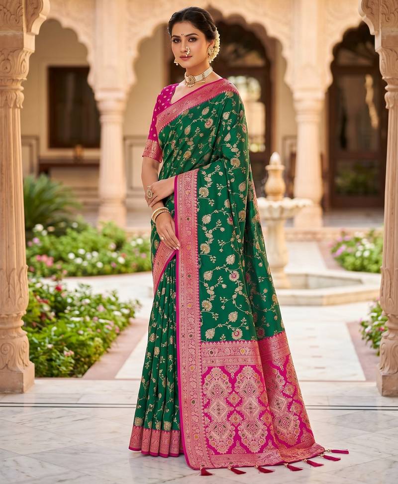 rama color soft banarasi silk blend meenakari touchup with blouse