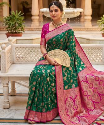 rama color soft banarasi silk blend meenakari touchup with blouse 3