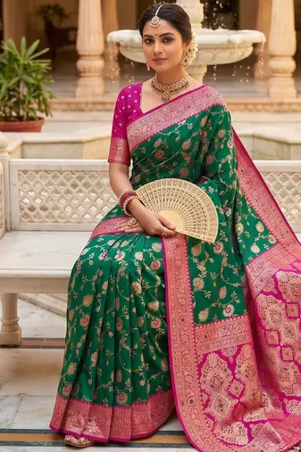 rama color soft banarasi silk blend meenakari touchup with blouse