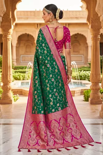 rama color soft banarasi silk blend meenakari touchup with blouse